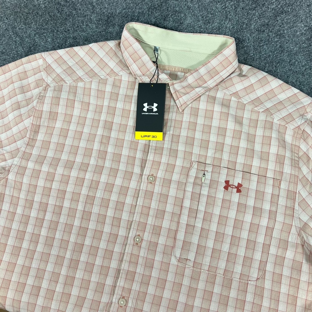 Under Armour UA Drift Tide 2.0 SS Orange Plaid Shirt Size 2XL Vented UPF 30+ NWT